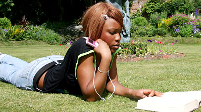 Student relaxing and studying