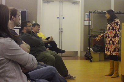 Prof. Fresia talking to the audience