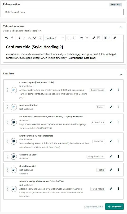 A card row in the backend of Contensis.