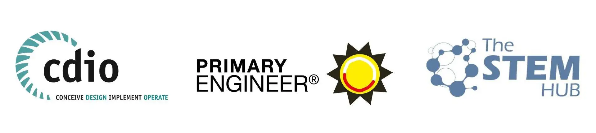 CDIO logo, Primary Engineer logo, The STEM Hub logo