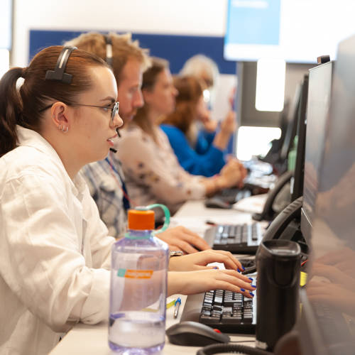 A person interacting with a laptop.