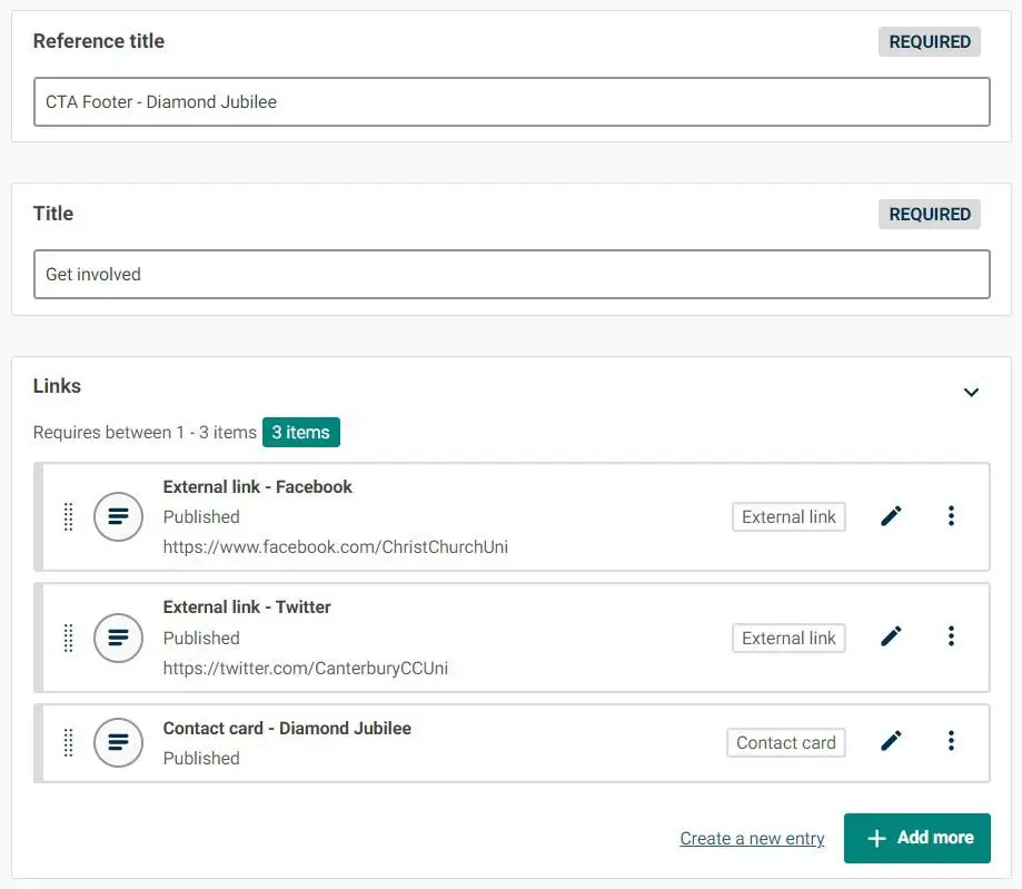 A call to action footer in contensis.