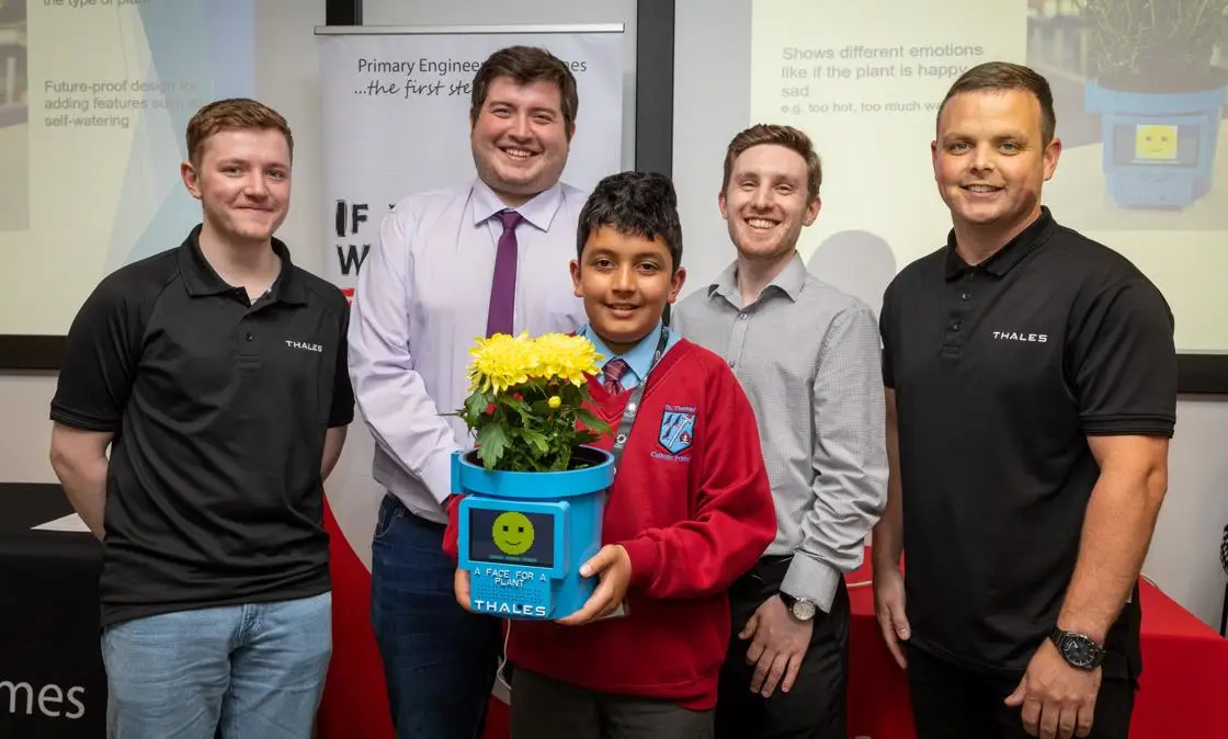 Zavier and the team from Thales with the Face for a Plant prototype.