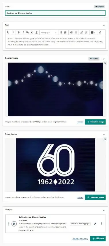 A Feature overlay component in Contensis.