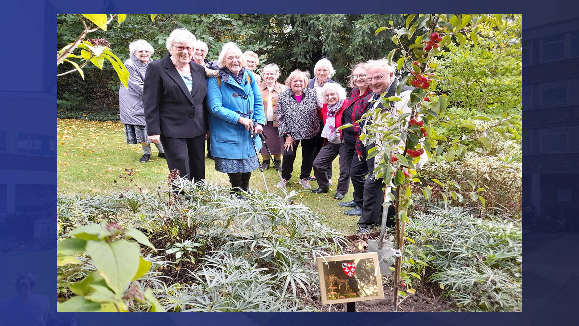 The Class of 1965 planting a tree at St Martin's Priory for the Diamond Jubilee