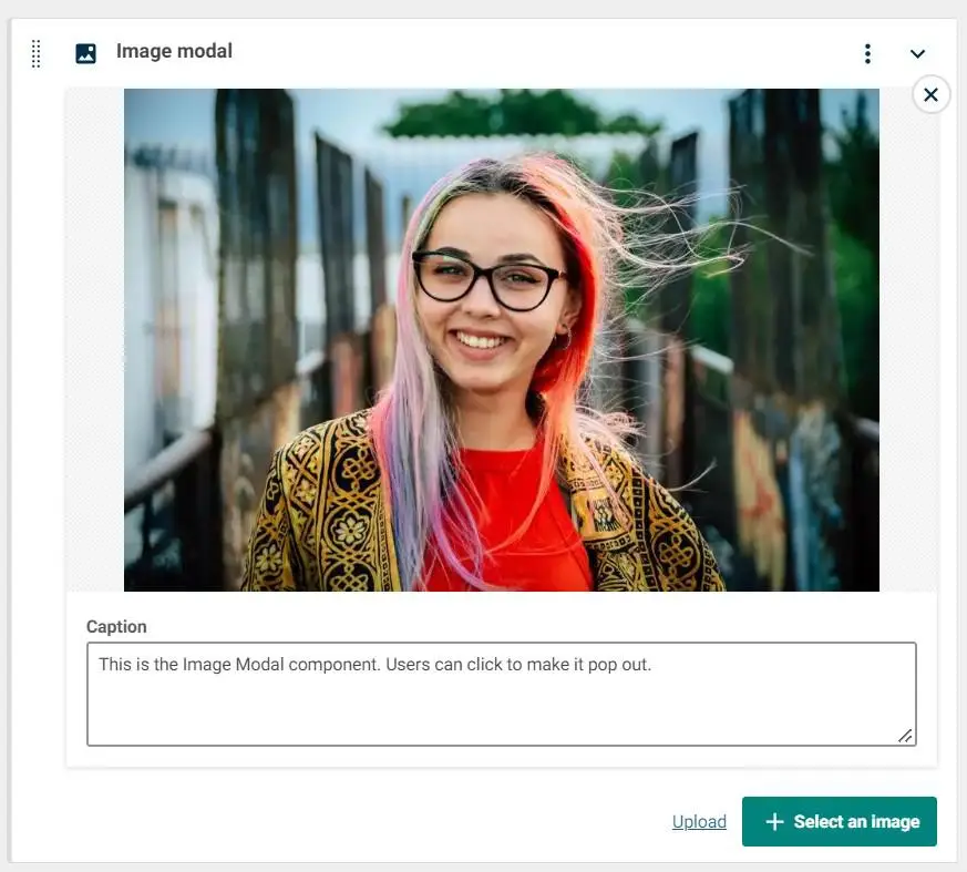 Screenshot of an Image modal component in CMS
