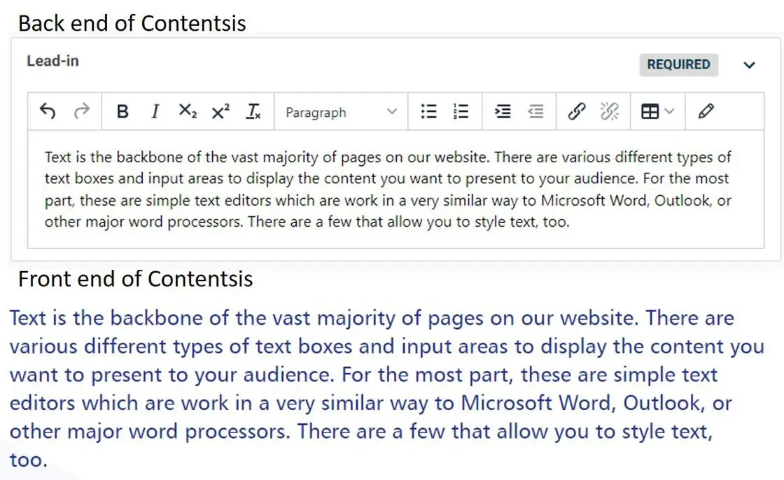 Lead in on the back and front ends of Contensis