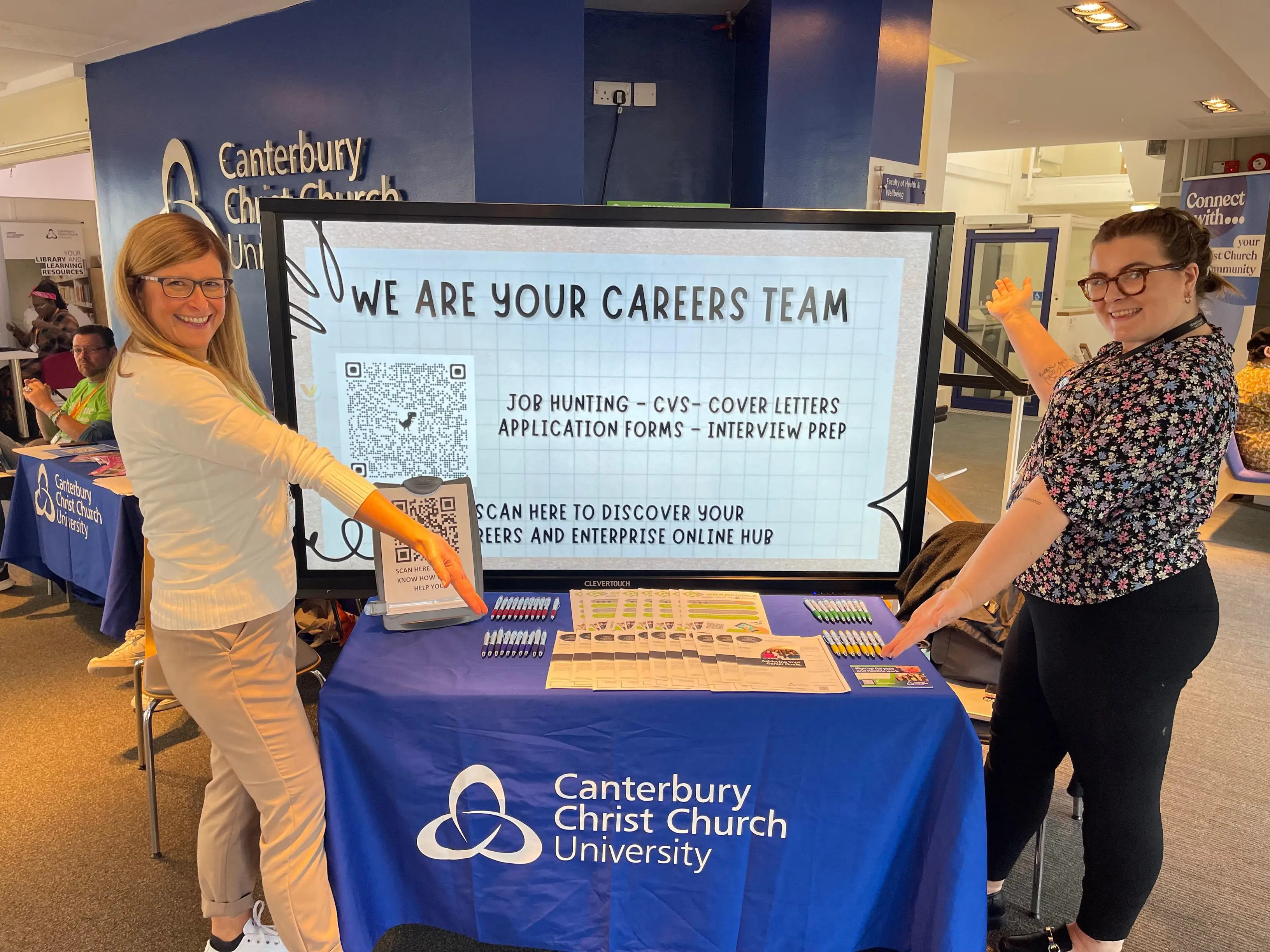 Stefania and Laura at a pop-up stand in Touchdown, promoting the Careers and Enterprise Team.