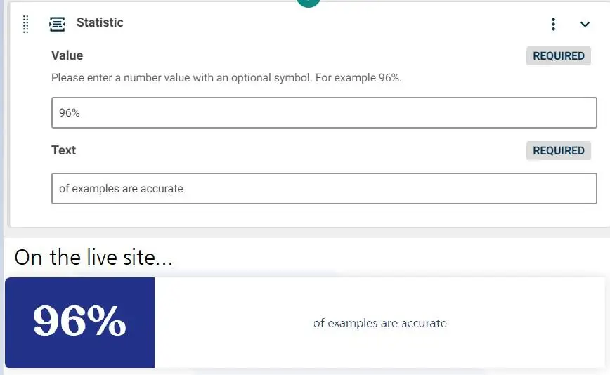 The statistic component in contensis and on the live site