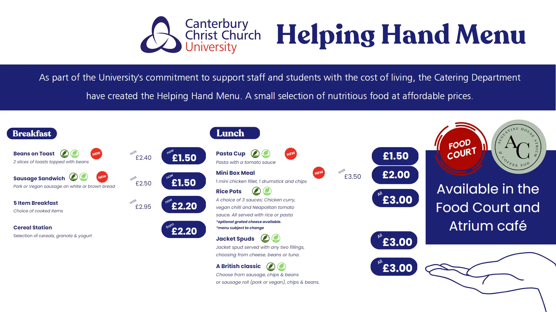 Cost of Living - Helping Hand Menu