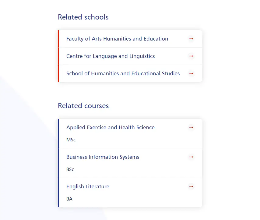 Screenshot of staff profile associated schools and courses
