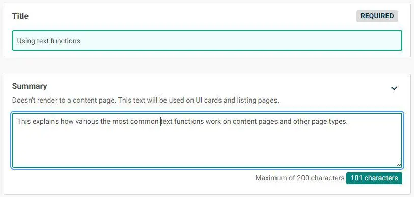 Title and summary text boxes