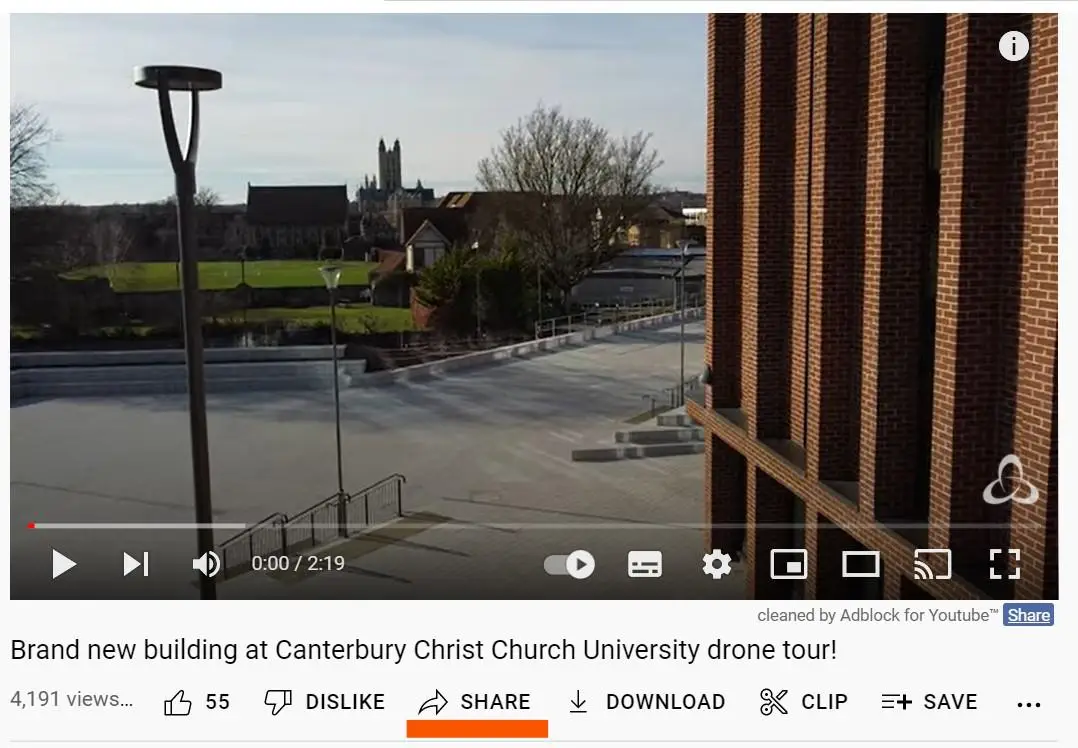YouTube embed share button highlighted on a YouTube video